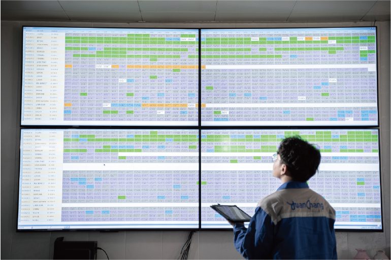 Engineer reviewing MES production dashboards